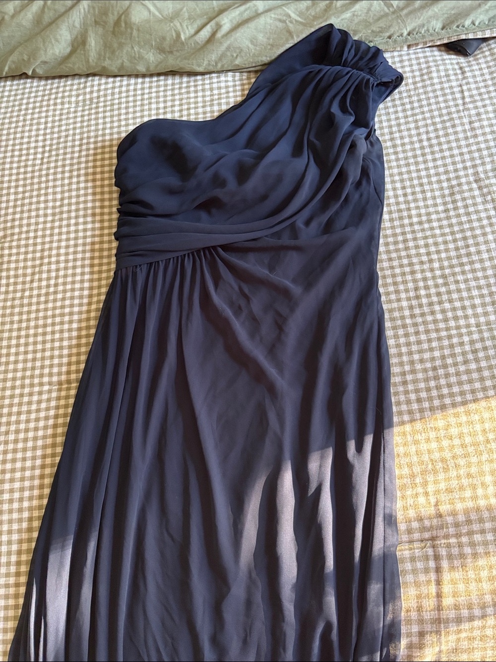 Dessy Collection Vivian Diamond One-Shoulder Navy Evening Gown/Dress